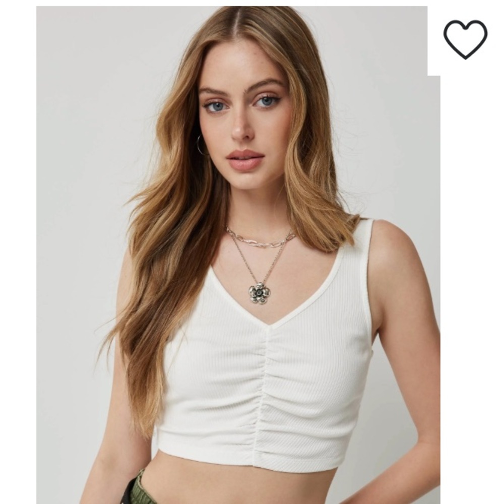 SWS ESSENTIALS white basic tank top v neck with Center middle ruching